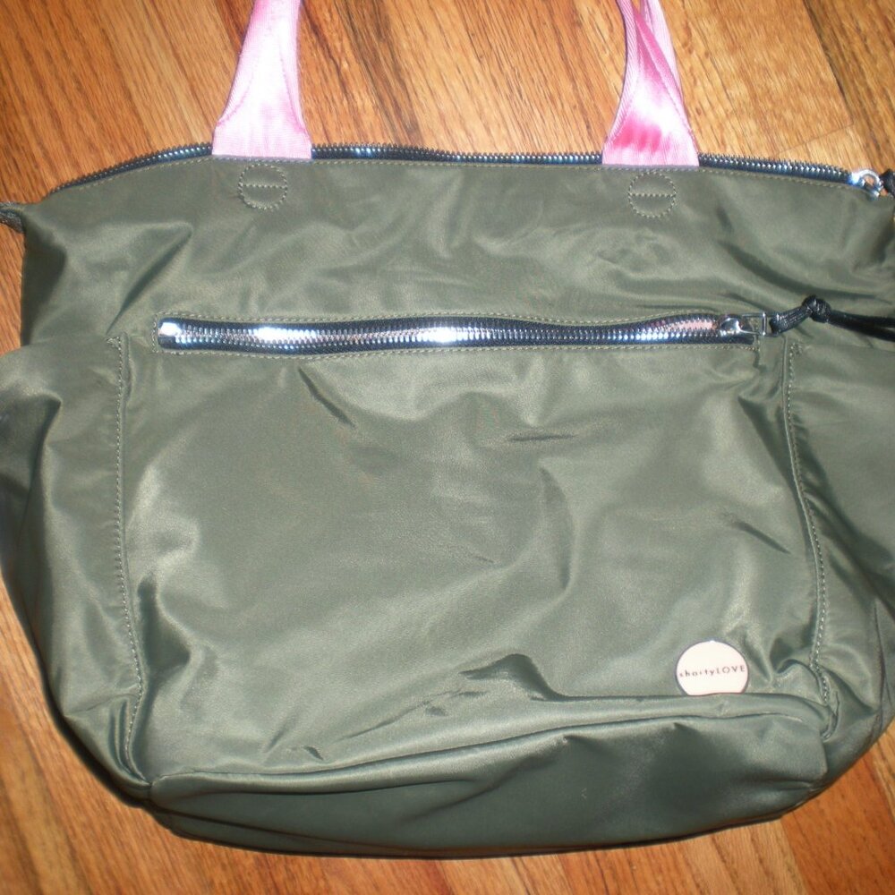 Shorty Love Tillie Tote Bag Olive Green, Pink